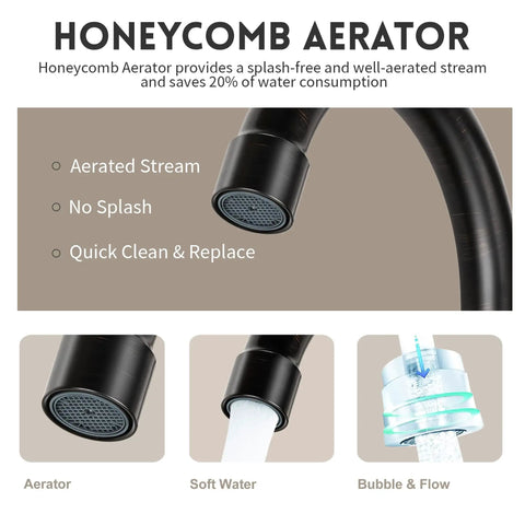 Oil Rubbed Bronze Stainless Steel Bathroom Faucet With Pop Up Drain Stopper And Deck Plate For 3 Hole Sink And 2 Handle Modern Vanity Fixture Easy To Install honeycomb aerator details