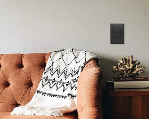 15 Amp Paddle Switch 1 Or 3 Way With Matching Graphite Wall Plate 4 Pack next to a cozy sofa with a patterned throw