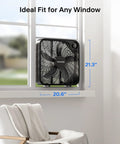 20 Inch Box Fan With 3 Speeds For Window Floor Or Tabletop Use Lightweight 5 Blade Design in window setting