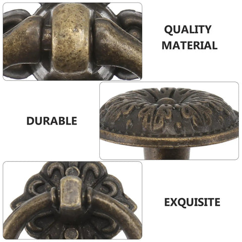 Close-up details of Vintage Zinc Alloy Drawer Pull Ring And Cabinet Handle Set with retro vibe, antique finish, featuring durability.
