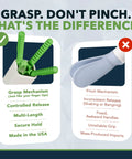 Comparison between grasp mechanism and pinch mechanism for toilet wiping aid, highlighting features of the 20 Inch Toilet Wiping Aid For Men And Women Multipurpose Personal Hygiene Tool To Secure Toilet Paper And Wet Wipes Hold Loofahs And Razors No Reach Ideal For Elderly Disabled And Postoperative Care.