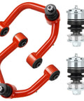 Front upper control arms with ball joints, red steel; 2-arm suspension kit for Toyota Tundra/Sequoia lift 2–4 inches