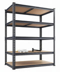 Beefy Heavy Duty Five Tier Metal Shelving Unit For Garage And Warehouse Storage Boltless Adjustable Rack 36 Inch Wide 16 Inch Deep 72 Inch High Black Supports Up To 2850 Pounds, black steel shelves