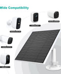 5W Solar Panel Charger For Eufy Outdoor Cameras Compatible With EufyCam 3 3C 2 2 Pro 2C 2C Pro E E20 E40 L20 L40, shown with camera models.