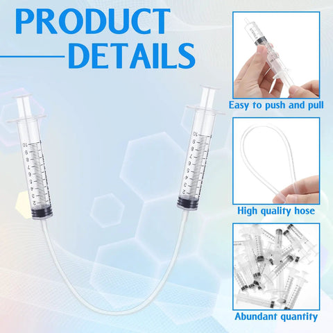 Hands On Hydraulic And Pneumatic Kit With 48 10ml Syringes And 24 Clear 20 Inch Vinyl Tubes For DIY Projects Classroom Labs And Engineering Experiments, featuring syringes connected by a vinyl tube and product details.
