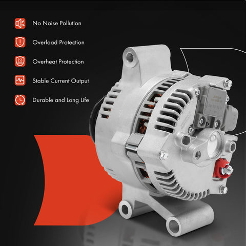 Beefy 95 Amp 12V 6 Groove CW Alternator Replacement For Ford F Series F150 F350 Explorer E150 Econoline Club Wagon E250 Ranger Mazda B2300 Mercury Tracer 12V 95A High Output Auto Part, displaying side view with overload protection features.
