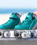 Glide Outdoor Roller Skate Wheels 78A Durometer 57x32mm Replacement Wheel Set for outdoor cruising in teal skates on boardwalk