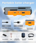 Ultra Portable 25W Solar Panel Charger With Quick Charge USB A And USB C Ports Lightweight Foldable Design With Carabiner Clip