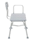 Plastic Bathtub Transfer Bench With Reversible Backrest And Tool Free Assembly For Easy Entry And Exit Bath Safety And Independent Comfort For Seniors And Caregivers At Home With No Fuss Non Slip Feet And Easy Grip, side view of bench showing reversible backrest and non-slip feet.