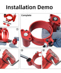 Dead Nuts Secure Router Table Lift System For 2.51 To 2.56 Inch Motors installation demo showing red aluminum components.