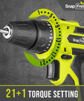 Close-up of 20V Cordless Drill Set With 3 By 8 Inch Chuck All In One Dual Speed LED Light 43 Piece Bit Kit Impact Driver Included Lightweight