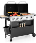 Propane Gas Griddle Grill Combo With Porcelain Enamel Cast Iron Grates And Cast Iron Pan in outdoor setting, 696 sq in.