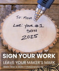 Wood Burning Marker Kit For Adults, No Soldering Needed, 2 In 1 Pyrography Tool engraving message on round wood slice.