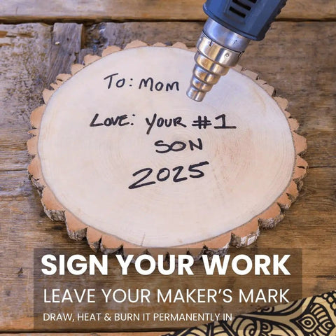 Wood Burning Marker Kit For Adults, No Soldering Needed, 2 In 1 Pyrography Tool engraving message on round wood slice.