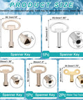 Dimensions and visuals of an Eight Piece Multi Function Sillcock Key Set For Radiators Faucets And Meter Boxes Heavy Duty 40Cr Steel Wrench Kit