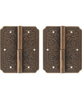 Antique Brass Butt Hinges for Cabinet Doors, Two Sets with 12 Nails, Vintage Hardware, Distressed Bronze Finish