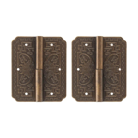 Antique Brass Butt Hinges for Cabinet Doors, Two Sets with 12 Nails, Vintage Hardware, Distressed Bronze Finish