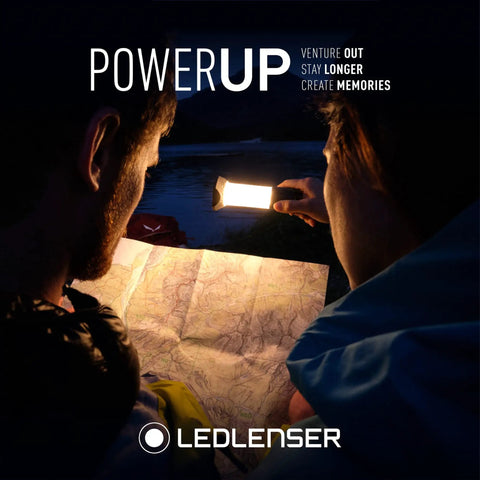 Two people using ML6 Camping Lantern With Micro Prism LED For Glare-Free Ultra Bright Light 750 Lumens Boost USB Rechargeable while reading a map at night.