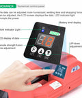 Hustle Free Electric Strapping Machine With Bright Digital Display And Massive 4000 Mah Battery Handles Half To Five Eighths In Poly Straps No Sweat Compact Cordless Bundler For Wood Metal Crate Packing control panel showing LCD display and settings.