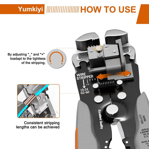 Image showing Self Adjusting Wire Stripper Tool 3 In 1 Cutter Crimping Heavy Duty Automatic For AWG 24 10 with tension adjustment.