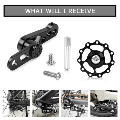 Single Speed Bike Chain Tensioner And Guide With Derailleur Hanger, Premium Aluminum Alloy Chain Stabilizer components