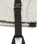 Close-up of strap system on Beefy Heavy Duty Boat Cover For Bass 150 1993 All Weather Trailerable Marine Cover Waterproof And UV Resistant