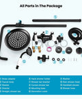 Oil Rubbed Bronze Shower Faucet Set With 8 Inch Rainfall Shower Head Handheld Spray Double Lever Handle Bathtub Spout parts layout