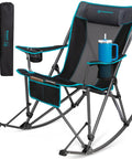 Oversized Rocking Camping Chair For Adults With Wide Padded Armrests And Detachable Pillow Portable Foldable Lawn Chair With Two Cup Holders Carry Bag Supports Up To 400 Lbs Extra Comfy For Patio Campouts In Black And Blue