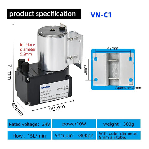 Awesome Vn-C1 12V 24V Electric Diaphragm Vacuum Pump For Negative Pressure Applications High Flow Rate 15L Min With Powerful 10W Motor Compact Design Ideal For Lab Or Industrial Tasks Reliable And Efficient Peristaltic Style Operation