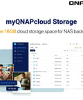 myQNAPcloud Storage interface showcasing free 16GB cloud storage space for NAS backup with file listings