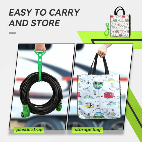 Three Prong Dryer Extension Cord 25 Feet 30 Amp NEMA 10-30P to 10-30R Waterproof PVC Jacket in storage bag with plastic strap