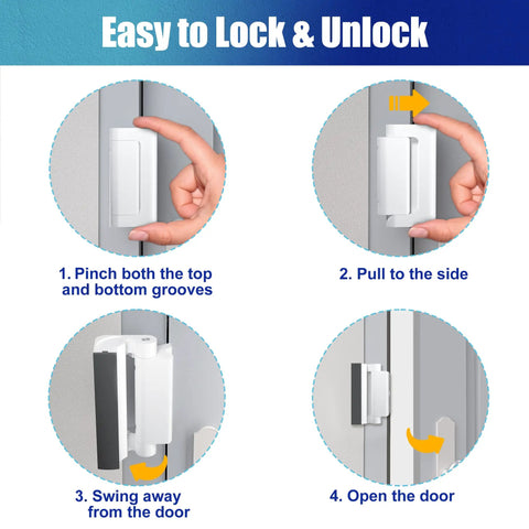 Beefy Heavy Duty Door Reinforcement Lock Withstanding 800 Lbs Of Force Easy locking and unlocking steps illustration