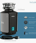 Powerful 1/2 HP Continuous-Feed Garbage Disposal With Sound Reduction, 2600 RPM Vortex Motor, Preinstalled Power Cord
