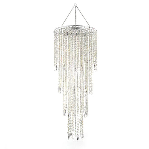 Sparkling Iridescent Acrylic Beaded Hanging Chandelier With 4 Tier Beads Pendant Shade Ceiling Lamp, Size W14 H36, No Assembly