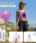 Person wearing lightweight running vest with dual 17-ounce soft flasks in purple, ideal for jogging, marathon, cycling, and hiking.