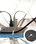 Two Pack 32mm Desk Grommets Flexible Rubber Cable Pass Through Hole Covers with wires organized on office desk
