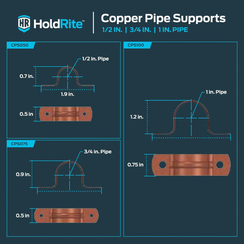 Diagram showing dimensions of One Half Inch Copper Pipe Strap With Two Holes Built Tough Copper Plated Steel Pipe Support