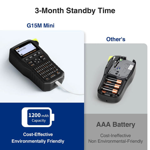 Ultra Handy Mini Portable Label Maker With Heat Shrink Tubes For Home Garage And Office Organization Rechargeable 1200mAh Battery Gives Weeks Of Use Supports Cable Continuous And Fixed Size Labels. black handheld label maker with 1200mAh battery