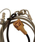 Homestead Gamefowl Tether Cord Hybrid for Roosters and Poultry, rubber shock absorber, heavy duty galvanized cable detail view.