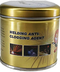 Gold tin of welding anti-clogging agent designed as Anti-Spatter Welding Gel for MIG Nozzles, with clean nozzle and spatter-free promise.