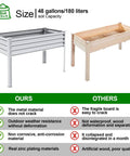 Galvanized Raised Garden Bed With Legs 48 By 24 By 32 Inch Elevated Planter Box With Drainage Holes Easy Assembly Heavy Duty 700 Lb Capacity For Backyard Patio Balcony Weather Resistant shown alongside a wooden planter comparison.