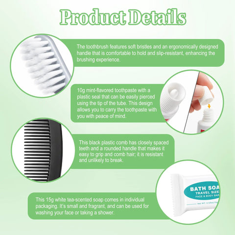Bulk 100 Pack Travel Hygiene Kits With Disposable Toothbrushes Mini Toothpaste Individually Wrapped Combs Travel Size Shampoo