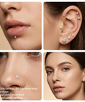 Flat Back Helix Earrings 16G 18G Internal Thread Stud In 316L Surgical Stainless Steel For Helix Cartilage Tragus Nose Labret With Ball Grabber Tool And CZ Options on model