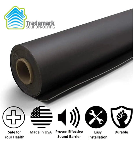 Heavy Duty Mass Loaded Vinyl Sound Barrier One Pound Per Square Foot roll, 1/8 inch thick, rubberlike sound insulation for quiet zones.