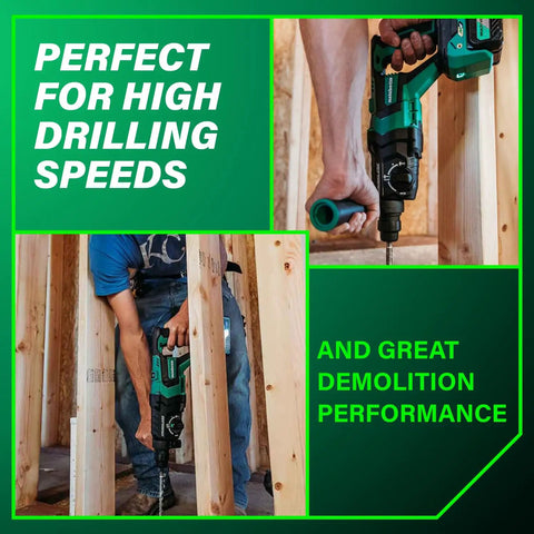 Image showing 36V Cordless SDS Plus Rotary Hammer D Handle Tool Body Only With Brushless Motor drilling through wood beams.