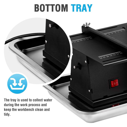 Powerful 1850W Jewelry Lapidary Saw With Multi Angle Cutting And Polisher Mini Table Saw bottom tray feature
