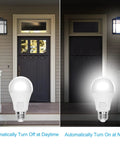 No-Fuss Dusk To Dawn Outdoor LED Bulbs 12W 6000K Cool White With Photocell Sensor Auto On Off E26 A19 shown day and night