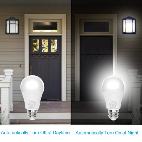 No-Fuss Dusk To Dawn Outdoor LED Bulbs 12W 6000K Cool White With Photocell Sensor Auto On Off E26 A19 shown day and night