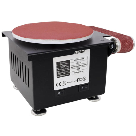 Heavy Duty Mini Belt Disc Sander And Bench Grinder, 2 In 1 Electric Spindle Sander Machine backside view with sanding disk.