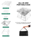 Folding Campfire Grill For Camping And Backpacking Portable Charcoal Fire Pit With 304 Stainless Steel Construction Includes Carrying Bag Ideal For Hiking Travel Picnics And Outdoor BBQ shown with components and bag